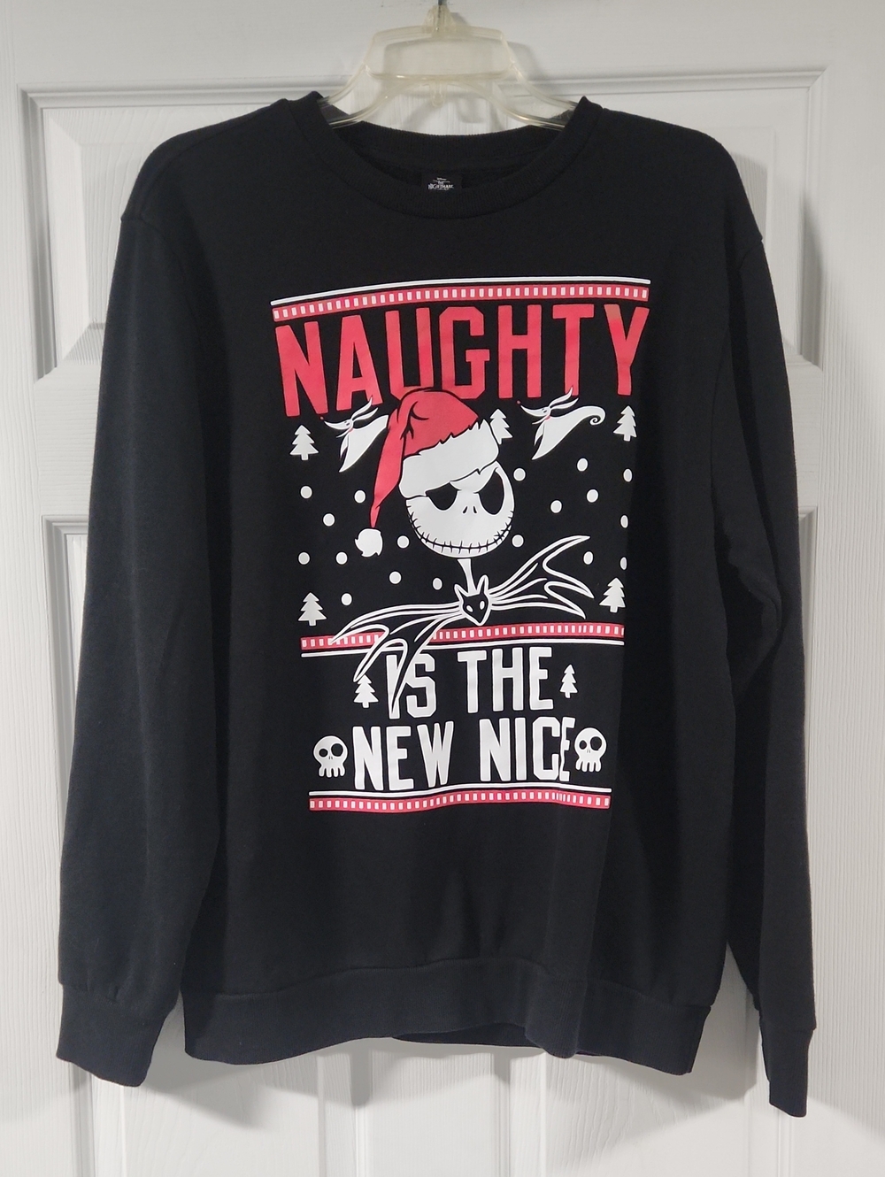 Disney Black Crewneck Sweater with Red & White Naughty Skull Graphic